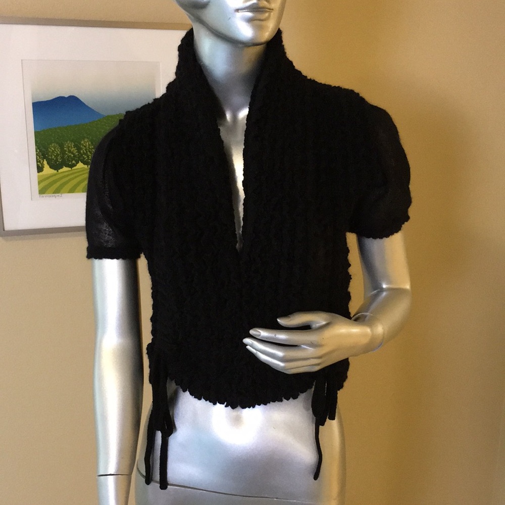 ALAIA | Mohair Blend Short Sleeve Cropped Cardigan Sweater
